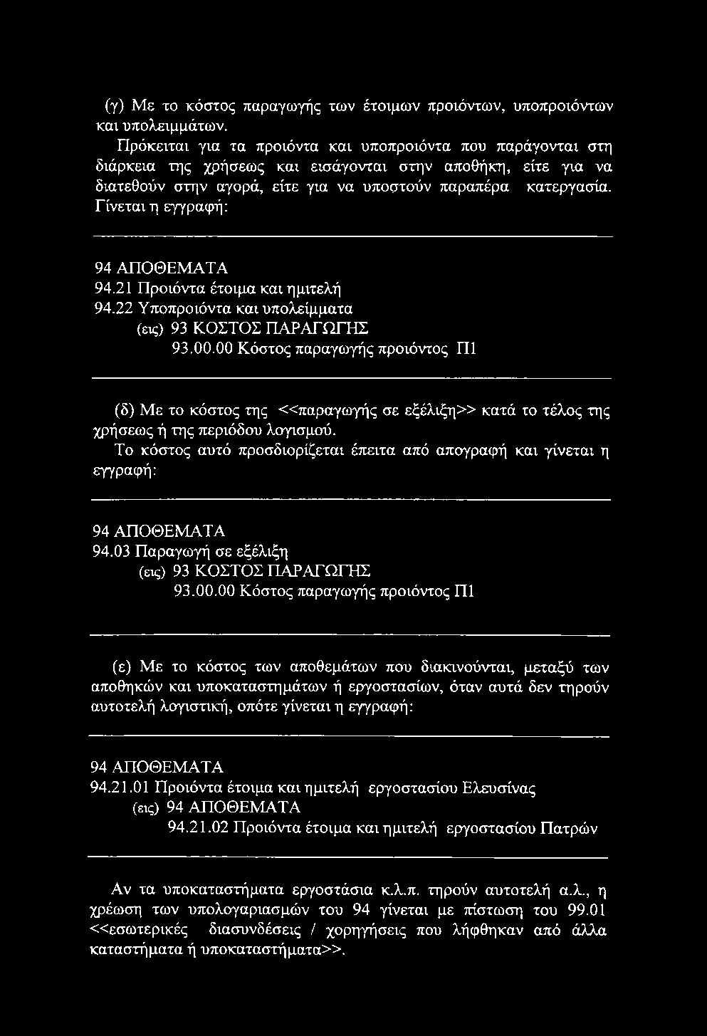 (γ) Με το κόστος παραγωγής των έτοιμων προϊόντων, υποπροϊόντων και υπολειμμάτων.