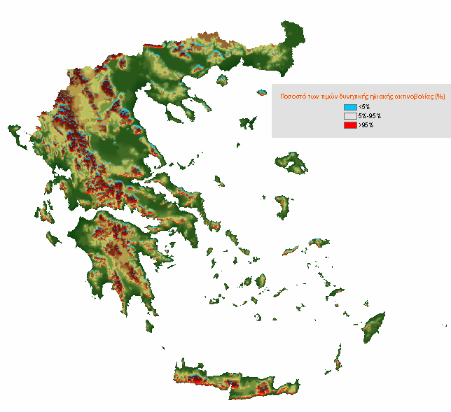 Άνω και κάτω 5% ανά µήνα Μάρτιος Ιούνιος Σεπτέµβριος εκέµβριος 13 Ετήσιες τιµές Χωρική κατανοµή των κλάσεων της ετήσιας δυνητικής ηλιακής