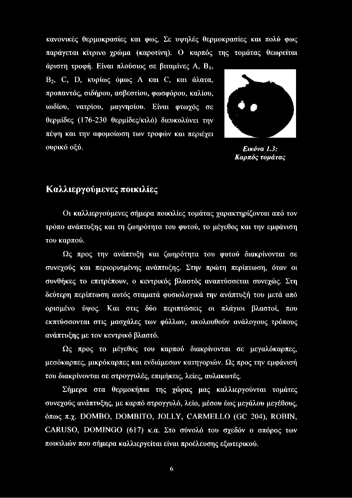 κανονικές θερμοκρασίες και φως. Σε υψηλές θερμοκρασίες και πολύ φως παράγεται κίτρινο χρώμα (καροτίνη). Ο καρπός της τομάτας θεωρείται άριστη τροφή.