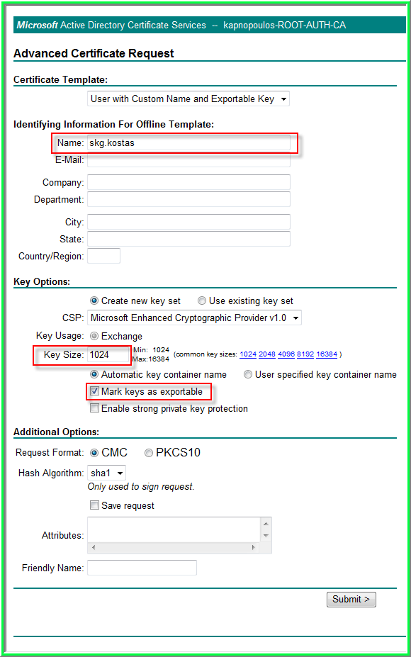 Δημιουργία Certificate Template για της χρήστες των