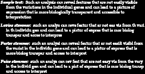 Other stemmers Full morphological analysis at most modest benefits for retrieval Do stemming and other normalizations help?