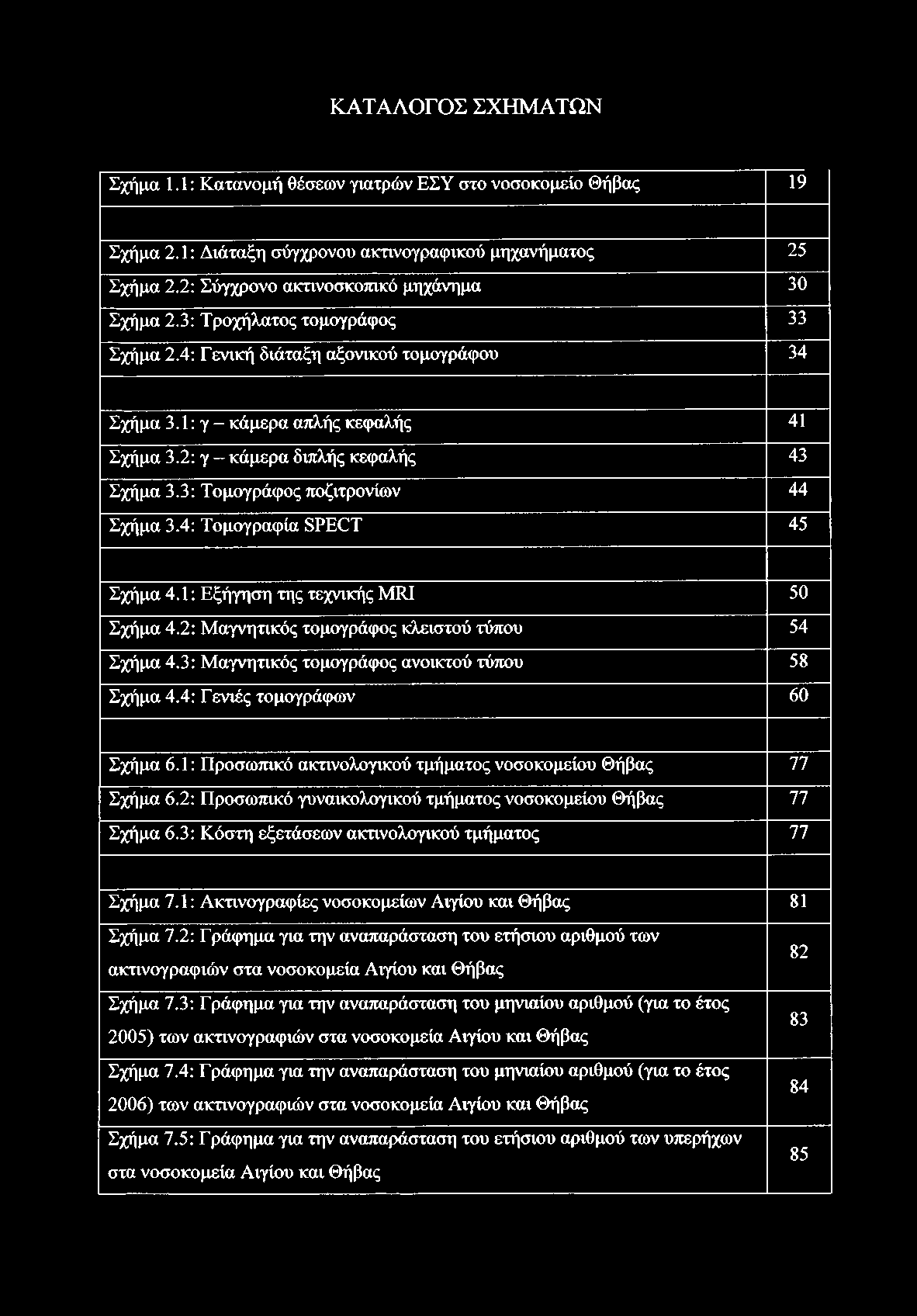 ΚΑΤΑΛΟΓΟΣ ΣΧΗΜΑΤΩΝ Σχήμα 1.1 : Κατανομή θέσεων γιατρών ΕΣΥ στο νοσοκομείο Θήβας 19 Σχήμα 2.1: Διάταξη σύγχρονου ακτινογραφικού μηχανήματος 25 Σχήμα 2.2: Σύγχρονο ακτινοσκοπικό μηχάνημα 30 Σχήμα 2.