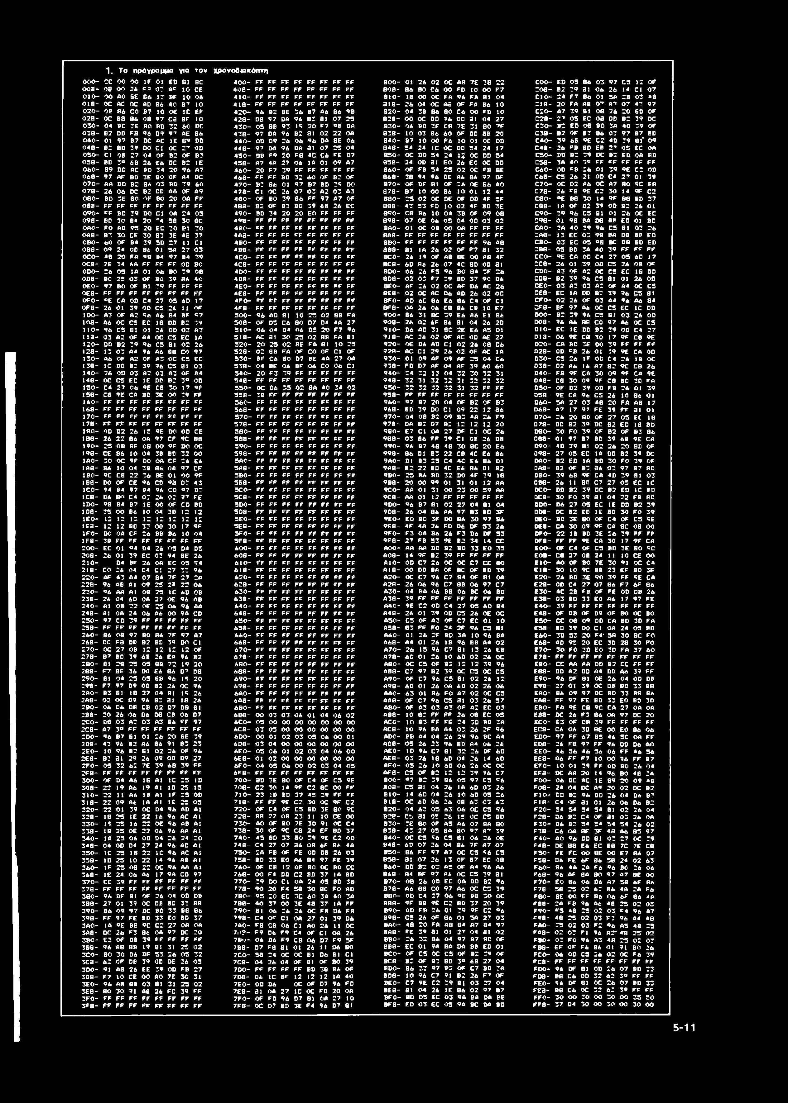 1. T o πρόγραμμα για το ν χρ ονο δ ια κ όπ τη OCO- CC 0 0 00 IF 01 ED 61 BC 4 0 0 - FF FF FF FF FF FF FF FF BOO- 01 26 02 OC ΑΘ 76 38 22 COO- ED 0 5 86 0 3 97 CS 12 OF x>a- 03 0 0 26 F3 07 ΑΓ 10 CE 4