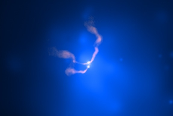 Ζεύγη Γαλαξιακών Μελανών Οπών Εικόνα 30: Το σμήνος γαλαξιών Abell 400, σε εικόνα από συνδυασμό παρατήρησης σε ακτίνες-χ (ροζ) και ραδιοκύματα (μπλε).