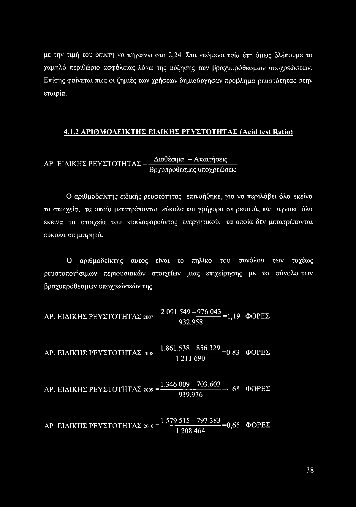 με την τιμή του δείκτη να πηγαίνει στο 2,24.Στα επόμενα τρία έτη όμως βλέπουμε το χαμηλό περιθώριο ασφάλειας λόγω της αύξησης των βραχυπρόθεσμων υποχρεώσεων.