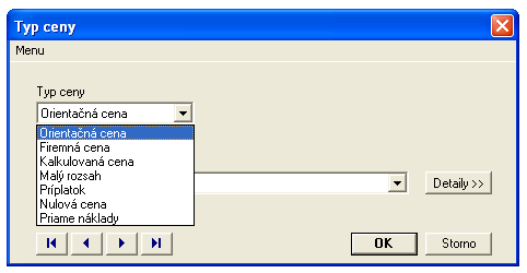 2. pomocou okna Typ ceny z rozpočtu a kalkulácie Takto môžeme zmeniť cenu podľa dodávateľa aj podľa firemnej ceny.