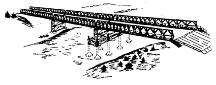 Obr. 2.62g Zostava mosta MMT s tromi mostnými poľami s celovou dĺžkou 135 m Základné takticko technické údaje o súprave MMT: - zaťažiteľnosť mosta... 80 t, - šírka vozovky medzi zvodidlami.