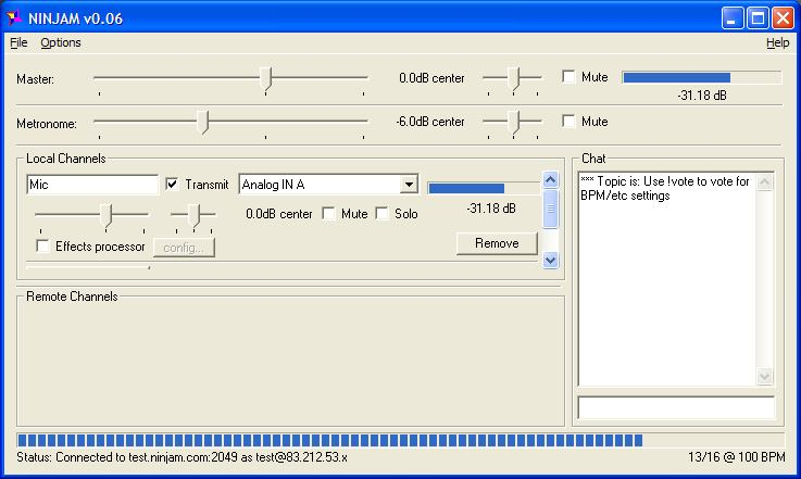 Συνδέστε το μικρόφωνο στην USB κάρτα ήχου, ανεβάστε το ποτενσιόμετρο left ή right (ανάλογα που το συνδέσατε) και ανοίξτε το Ninjam.