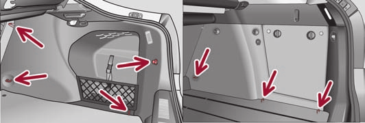 82 Καθίσματα και χώροι φόρτωσης Συνέχεια Κρίκοι πρόσδεσης Μην οδηγείτε ποτέ με το καπό του χώρου αποσκευών μισάνοιχτο ή εντελώς ανοιχτό.