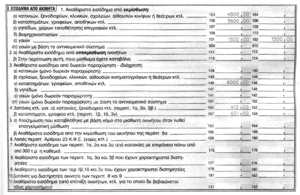 Κωδικοί 103-104 Ενοίκια από κατοικίες οικοτροφεία, σχολεία, φροντιστήρια κ.λπ.