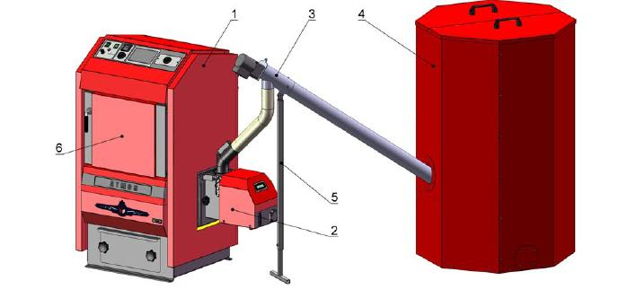 Instalarea cazanului cu rezervor pentru peleţi şi alimentator 1. Cazan ATMOS D P 2.