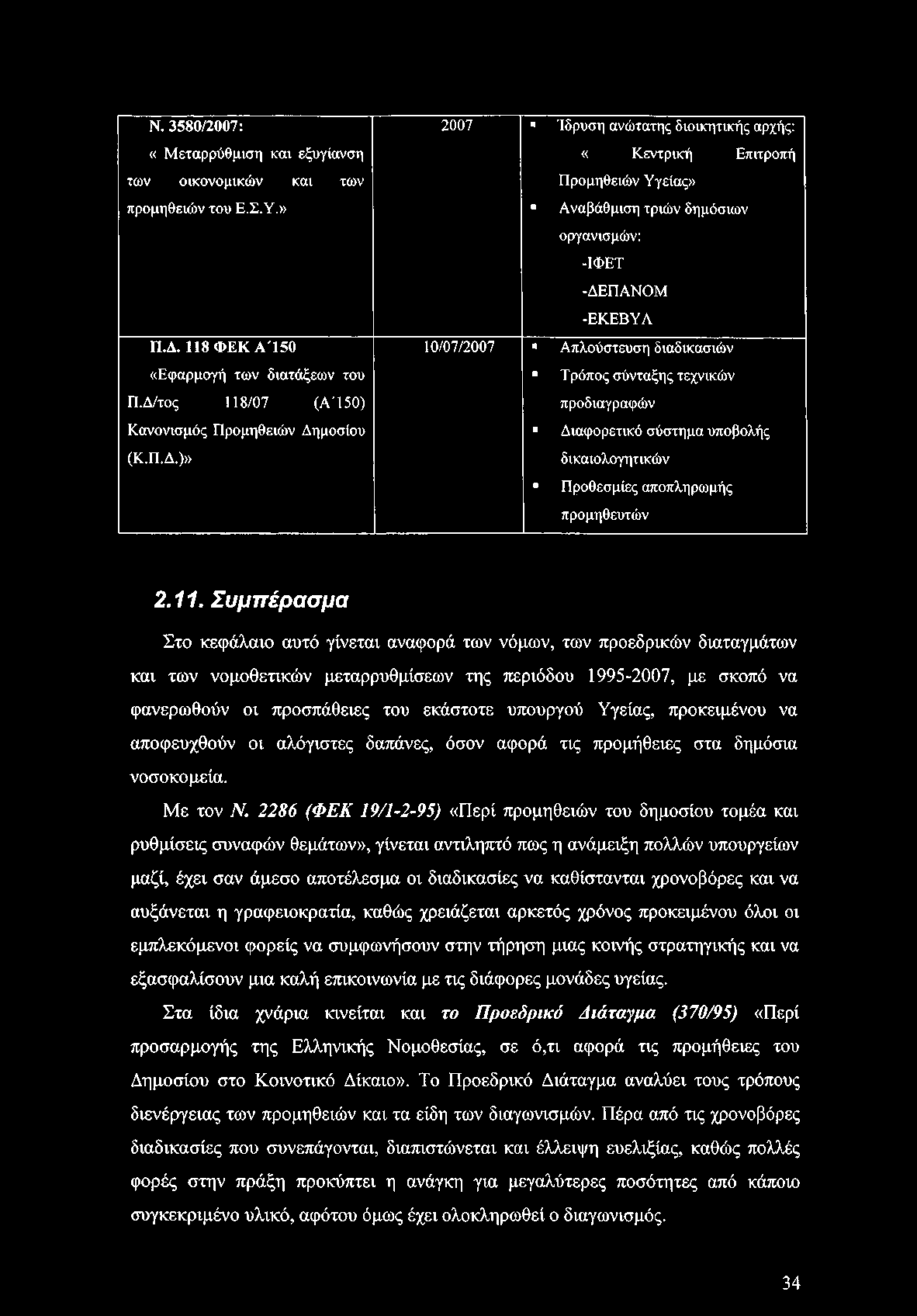 Ν. 3580/2007: «Μεταρρύθμιση και εξυγίανση των οικονομικών και των προμηθειών του Ε.Σ.Υ.» Π.Δ.