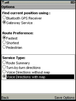 επιλέξει τις επιλογές που φαίνονται στην οθόνη στο σχήμα που ακολουθεί και είναι: Gateway Service, Fastest, Voice Directions with map.