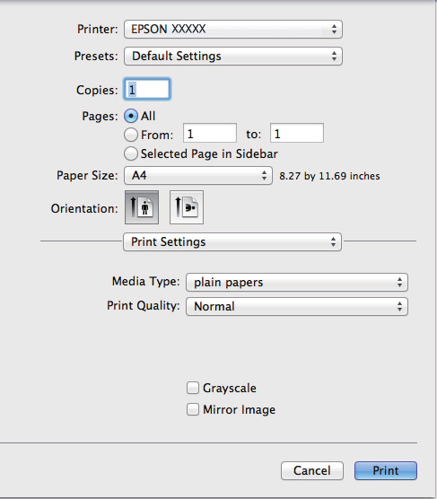 Εκτύπωση Επιλέξτε το Print Settings (Ρυθμίσεις εκτύπωσης) από το αναδυόμενο μενού. Επιλέξτε την κατάλληλη ρύθμιση Media Type (Τύπος μέσου).