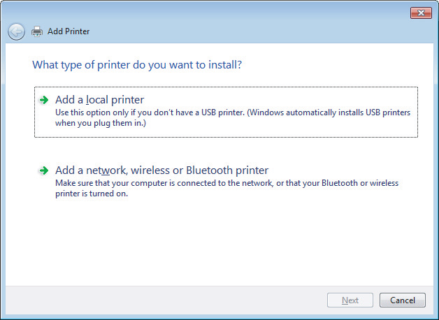 Εκτύπωση Windows 7 και Vista: πατήστε το κουμπί Add a printer (Προσθήκη εκτυπωτή). Windows XP: πατήστε το κουμπί Add a printer (Προσθήκη εκτυπωτή).