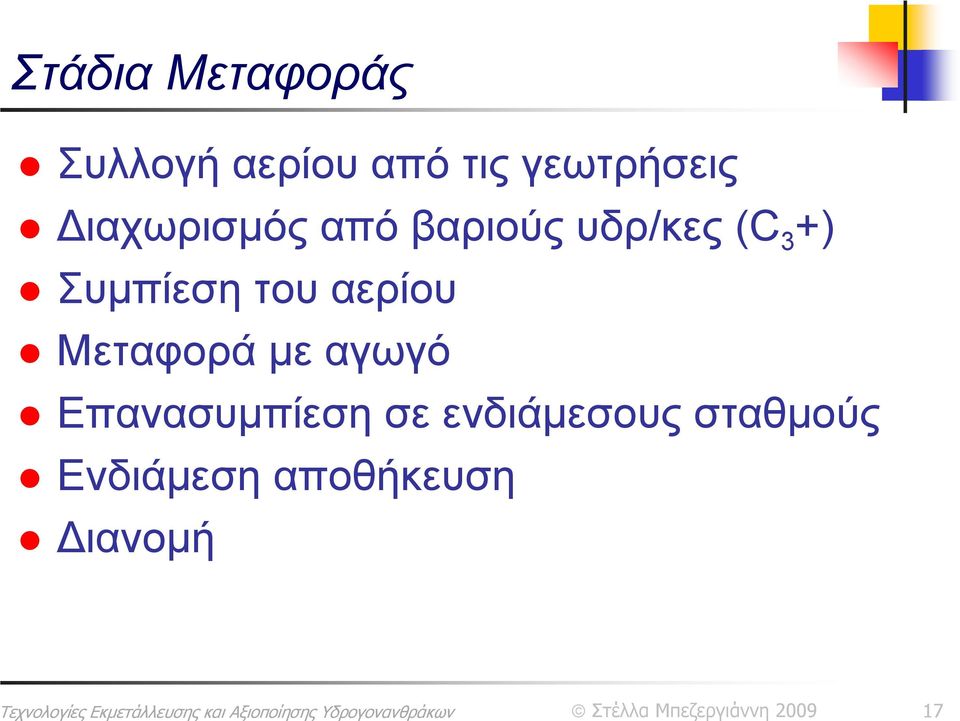 +) Συμπίεση του αερίου Μεταφορά με αγωγό