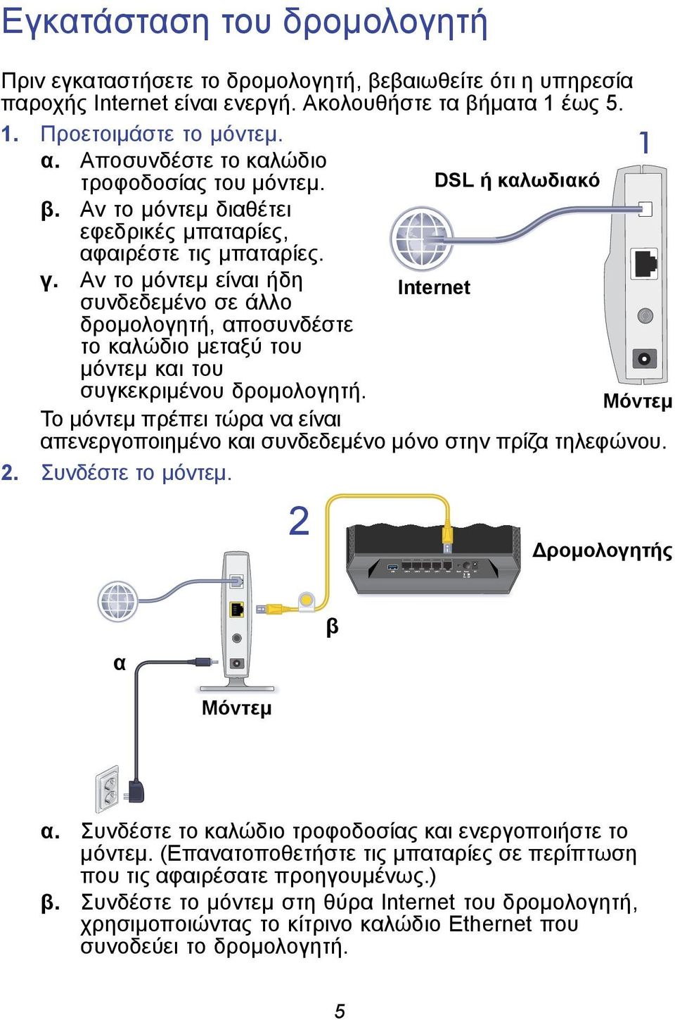 Αν το μόντεμ είναι ήδη συνδεδεμένο σε άλλο δρομολογητή, αποσυνδέστε το καλώδιο μεταξύ του μόντεμ και του συγκεκριμένου δρομολογητή.