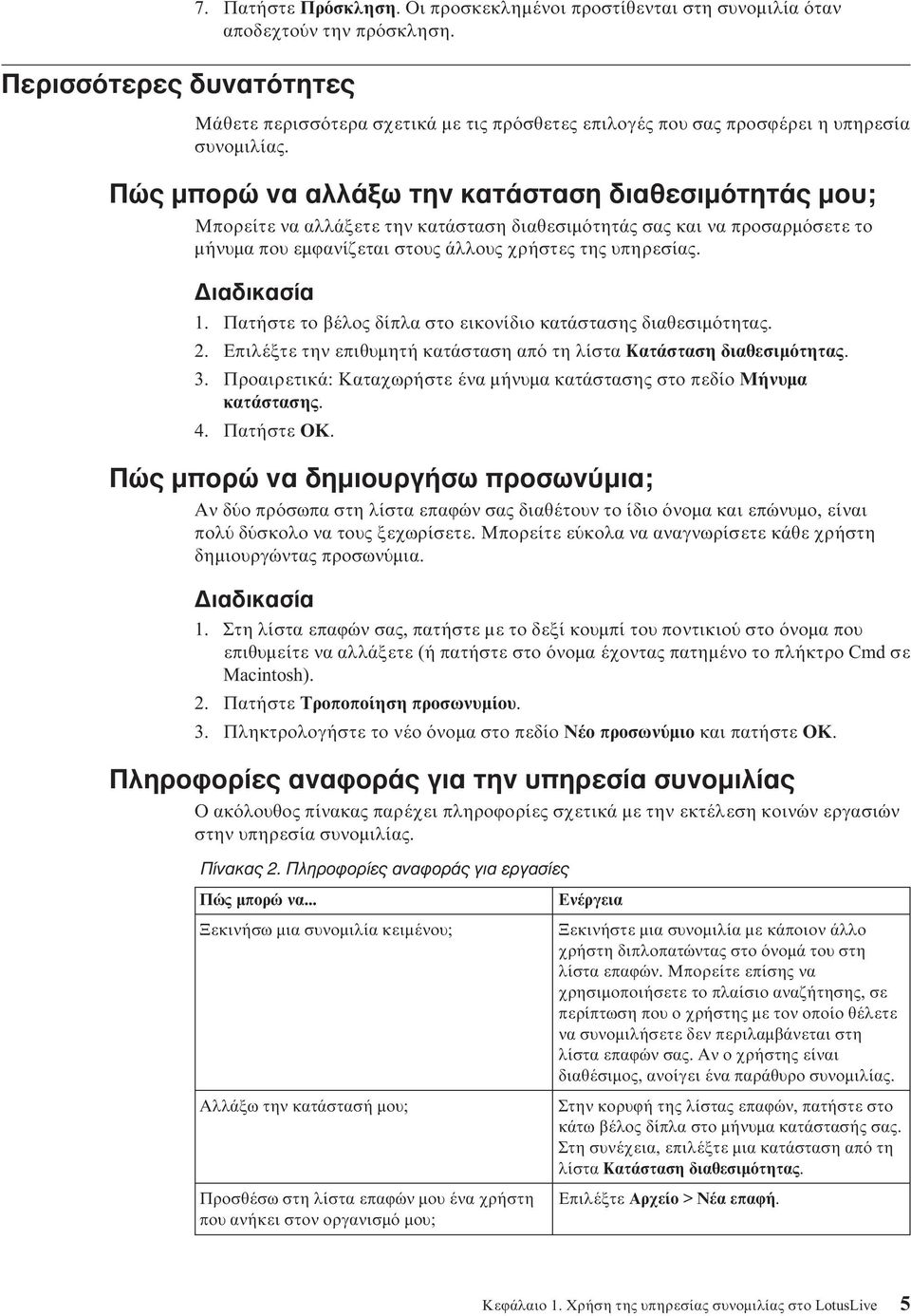 Πώς µπορώ να αλλάξω την κατάσταση διαθεσιµ τητάς µου; Μπορείτε να αλλάξετε την κατάσταση διαθεσιµ τητάς σας και να προσαρµ σετε το µήνυµα που εµϕανίζεται στους άλλους χρήστες της υπηρεσίας.