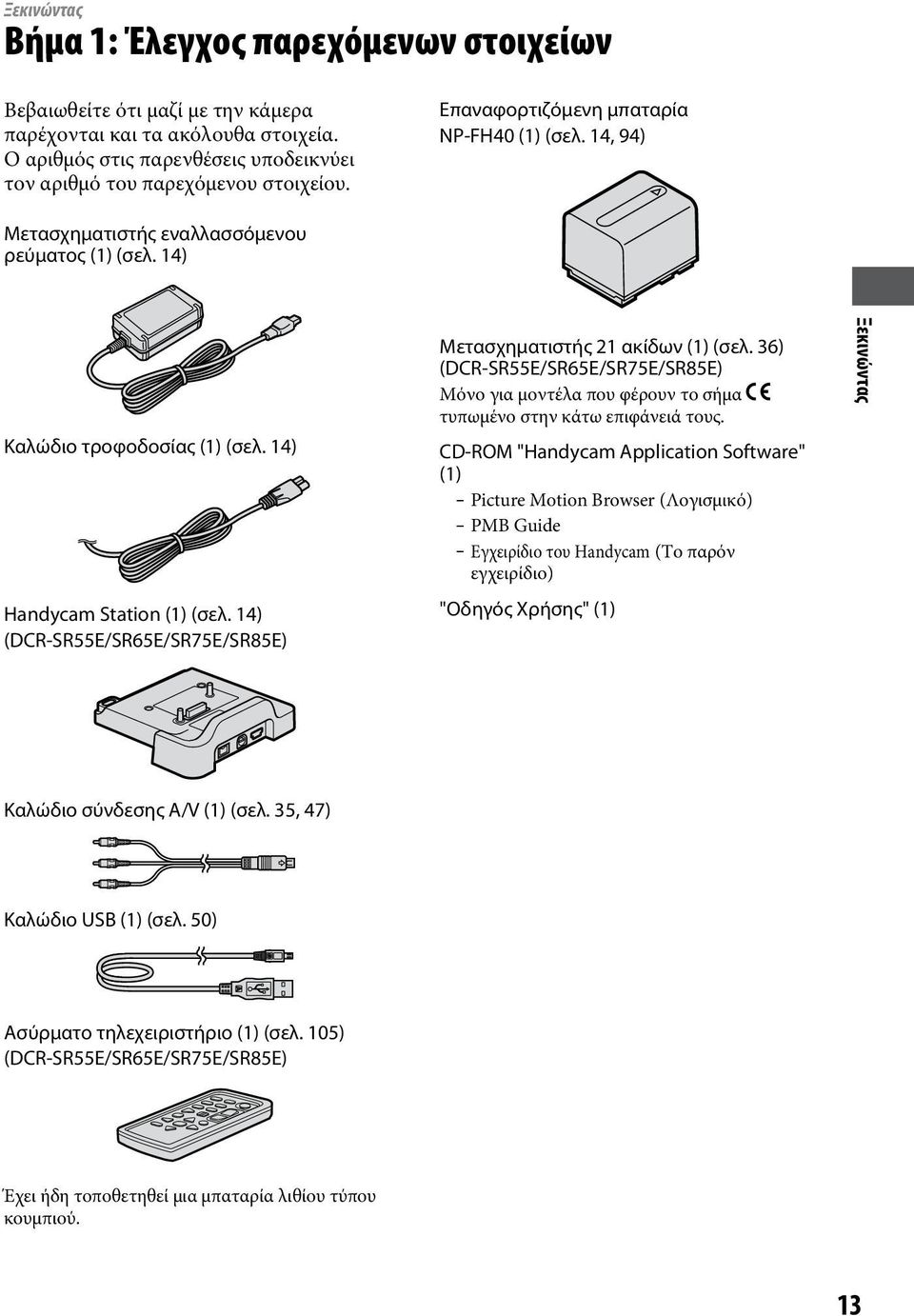 14) (DCR-SR55E/SR65E/SR75E/SR85E) Μετασχηματιστής 21 ακίδων (1) (σελ. 36) (DCR-SR55E/SR65E/SR75E/SR85E) Μόνο για μοντέλα που φέρουν το σήμα τυπωμένο στην κάτω επιφάνειά τους.