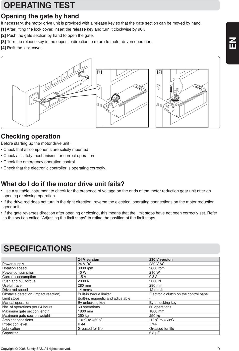 [3] Turn the release key in the opposite direction to return to motor driven operation. [4] Refit the lock cover.