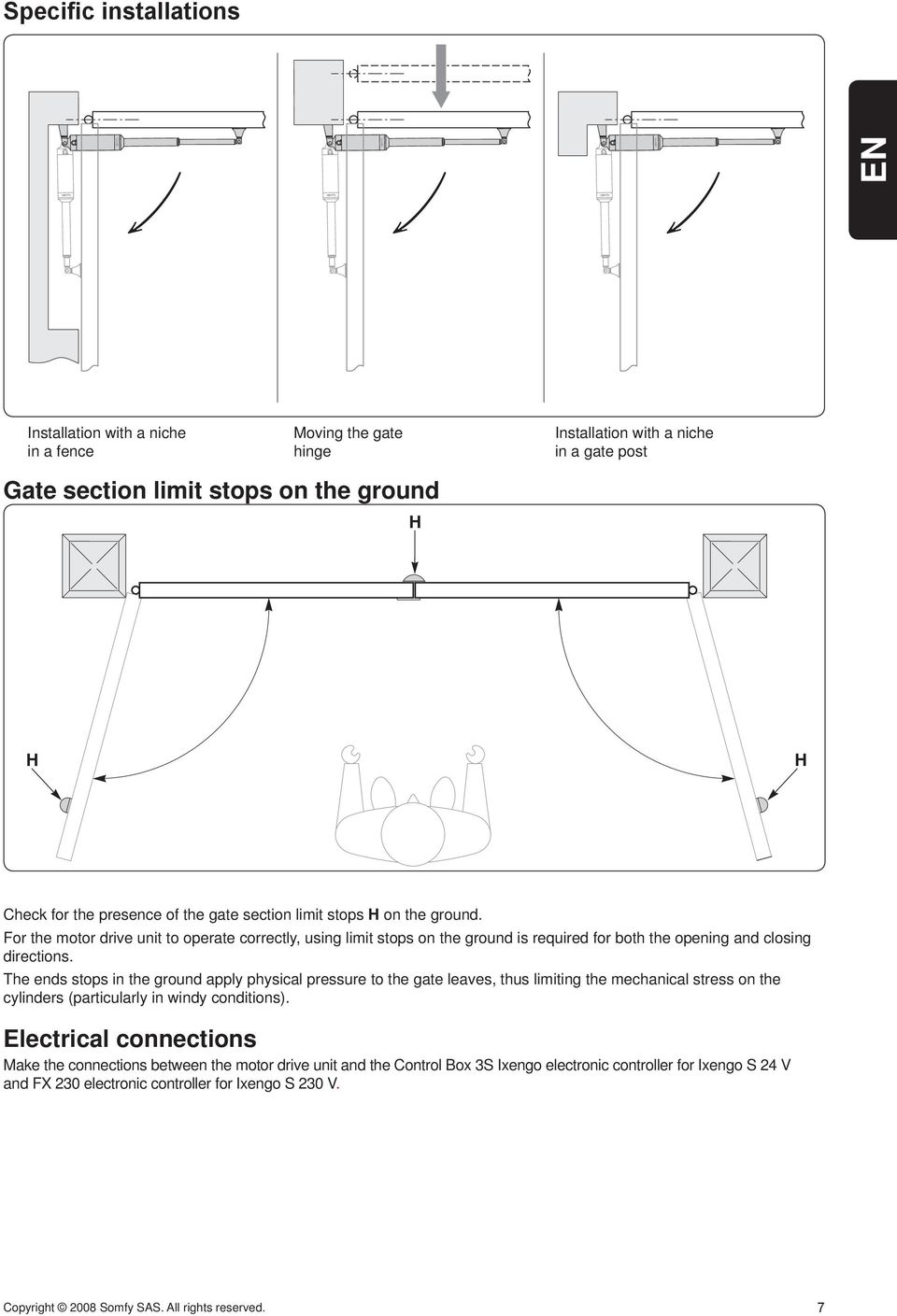 The ends stops in the ground apply physical pressure to the gate leaves, thus limiting the mechanical stress on the cylinders (particularly in windy conditions).