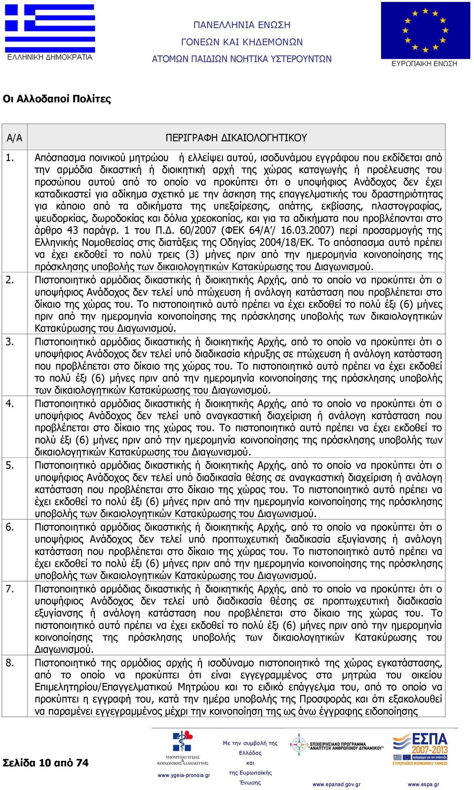 προκύπτει ότι ο υποψήφιος Ανάδοχος δεν έχει καταδικαστεί για αδίκημα σχετικό με την άσκηση της επαγγελματικής του δραστηριότητας για κάποιο από τα αδικήματα της υπεξαίρεσης, απάτης, εκβίασης,