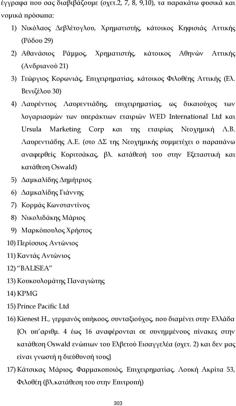 21) 3) Γεώργιος Κορωνιάς, Εϖιχειρηµατίας, κάτοικος Φιλοθέης Αττικής (Ελ.