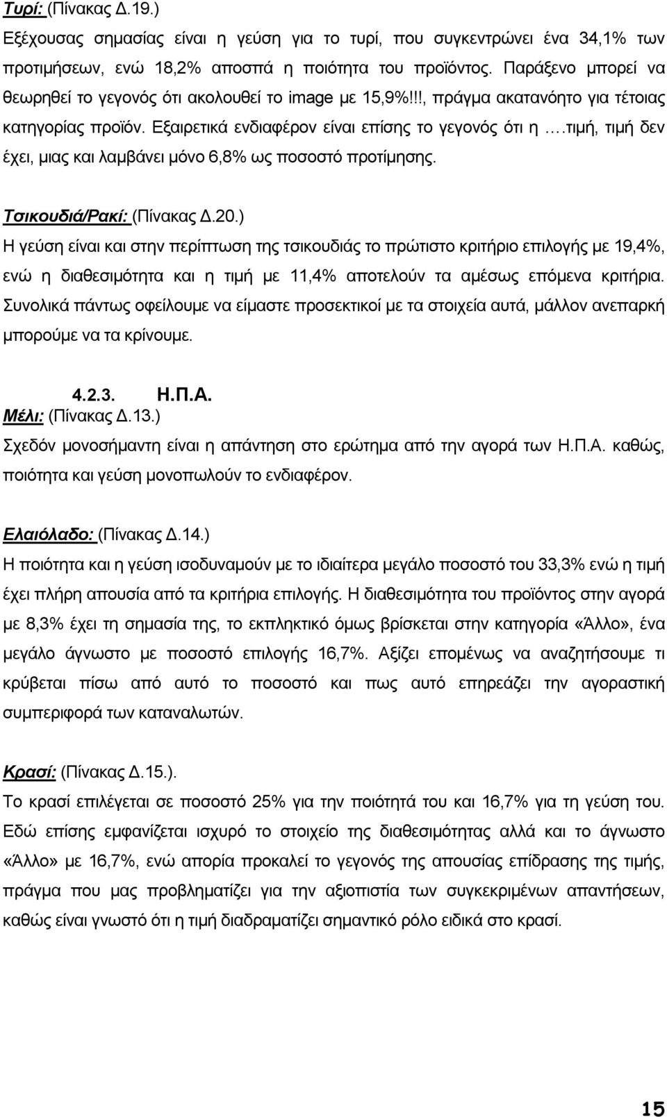 τιµή, τιµή δεν έχει, µιας και λαµβάνει µόνο 6,8% ως ποσοστό προτίµησης. Τσικουδιά/Ρακί: (Πίνακας.20.