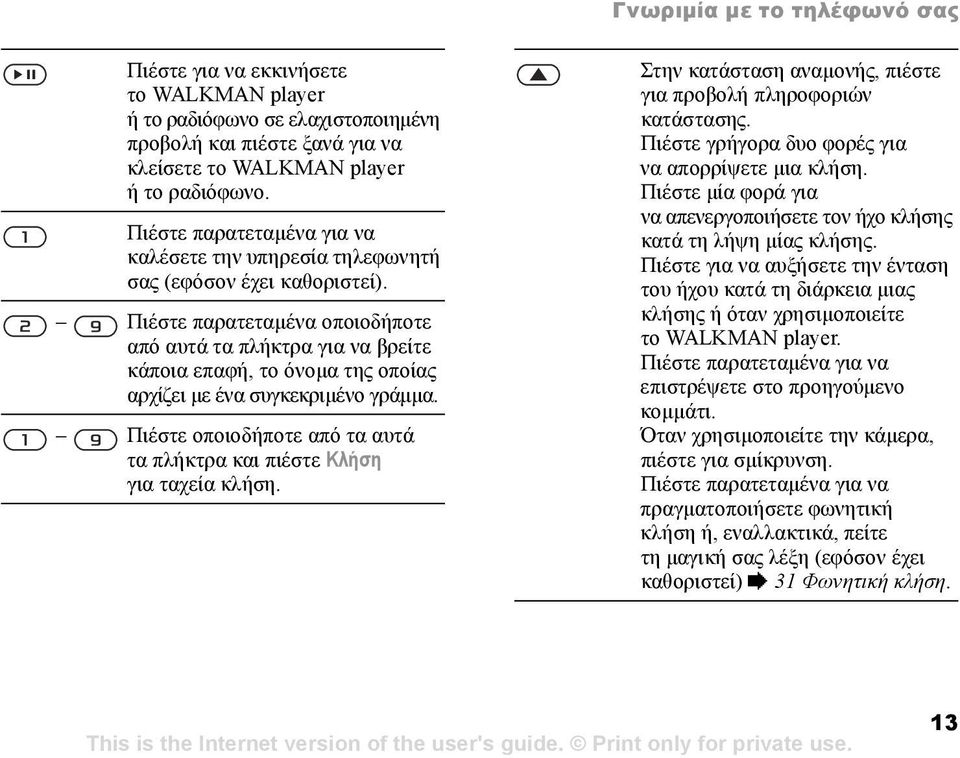 Πιέστε παρατεταµένα οποιοδήποτε από αυτά τα πλήκτρα για να βρείτε κάποια επαφή, το όνοµα της οποίας αρχίζει µε ένα συγκεκριµένο γράµµα.