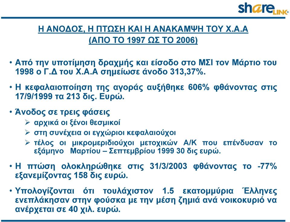 Άνοδος σε τρεις φάσεις αρχικά οι ξένοι θεσμικοί στη συνέχεια οι εγχώριοι κεφαλαιούχοι τέλος οι μικρομεριδιούχοι μετοχικών Α/Κ που επένδυσαν το εξάμηνο Μαρτίου