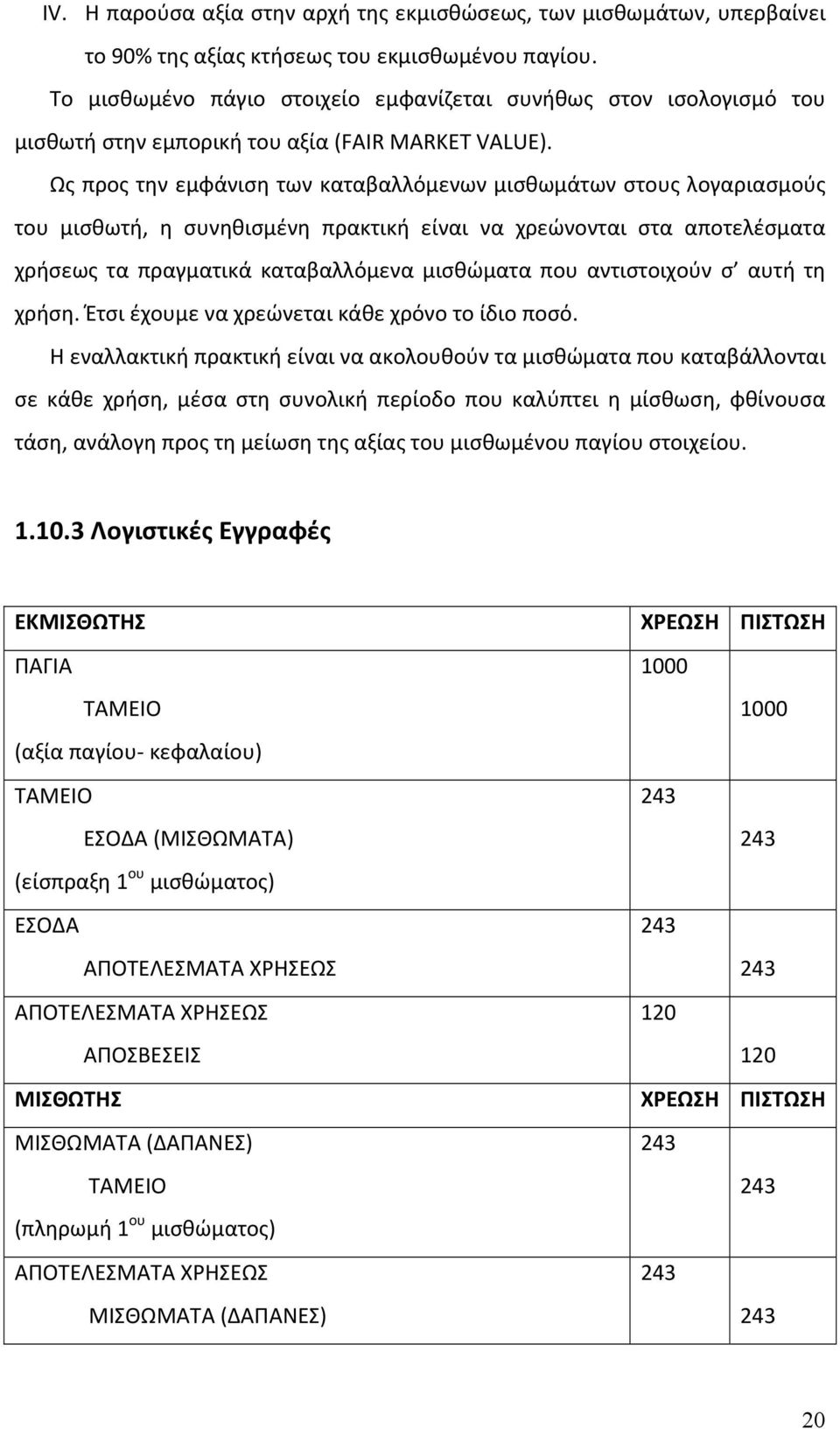 Ως προς την εμφάνιση των καταβαλλόμενων μισθωμάτων στους λογαριασμούς του μισθωτή, η συνηθισμένη πρακτική είναι να χρεώνονται στα αποτελέσματα χρήσεως τα πραγματικά καταβαλλόμενα μισθώματα που