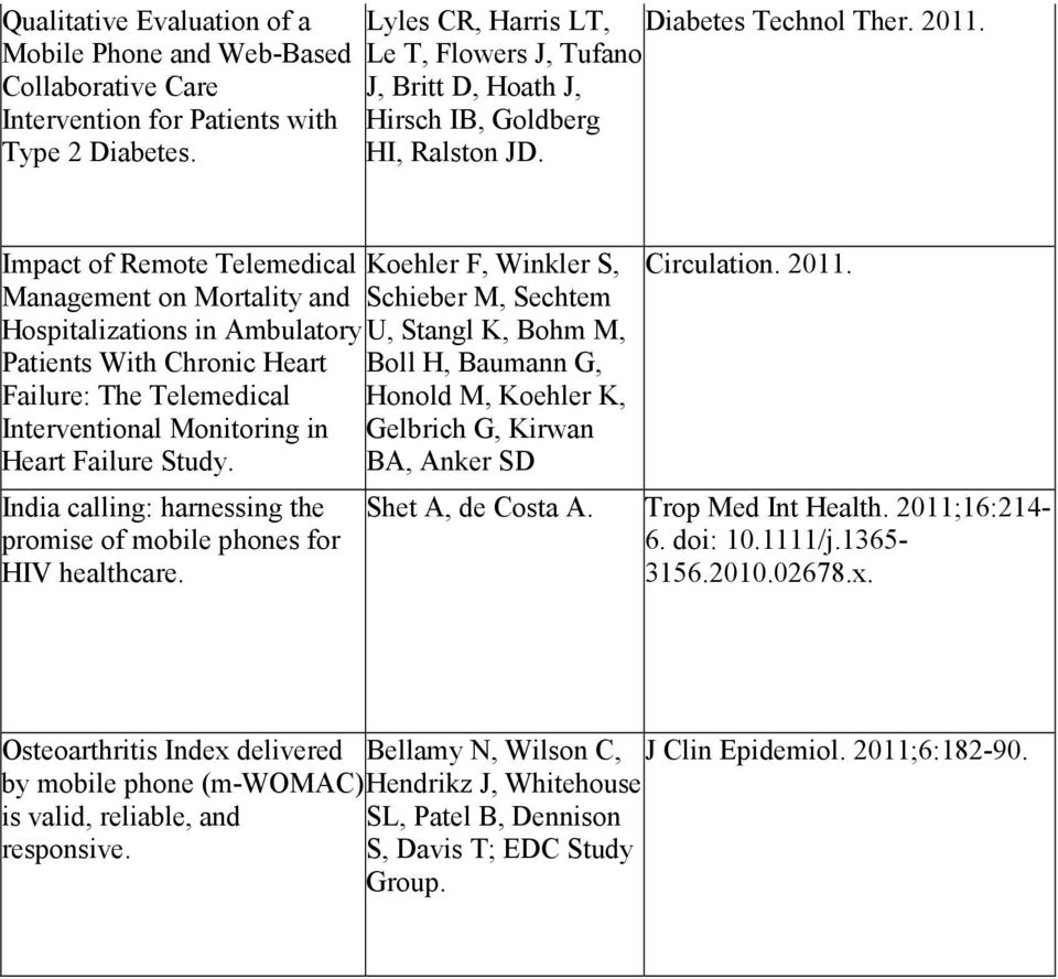 Impact of Remote Telemedical Management on Mortality and Hospitalizations in Ambulatory Patients With Chronic Heart Failure: The Telemedical Interventional Monitoring in Heart Failure Study.