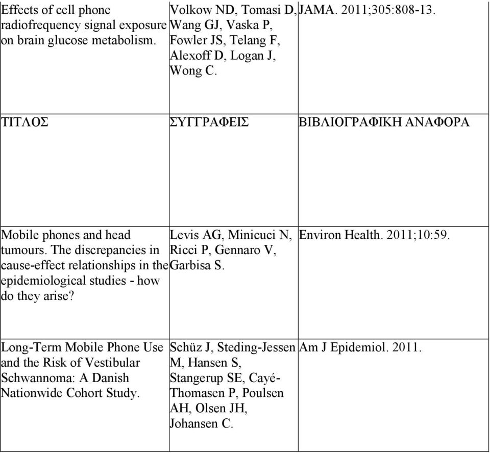 The discrepancies in Ricci P, Gennaro V, cause-effect relationships in the Garbisa S. epidemiological studies - how do they arise? Environ Health. 2011;10:59.