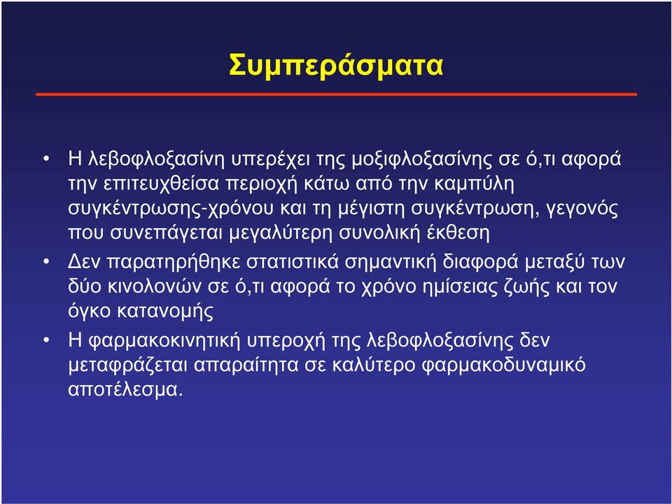 παρατηρήθηκε στατιστικά σηµαντική διαφορά µεταξύ των δύο κινολονών σε ό,τι αφορά το χρόνο ηµίσειας ζωής και τον