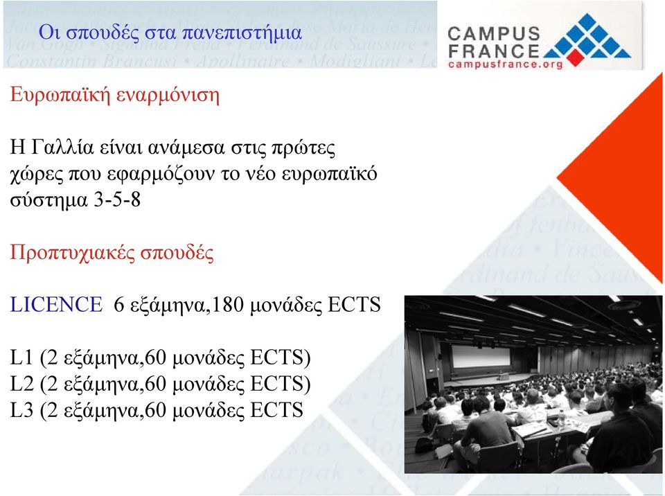 3-5-8 Προπτυχιακές σπουδές LICENCE 6 εξάμηνα,180 μονάδες ECTS L1 (2