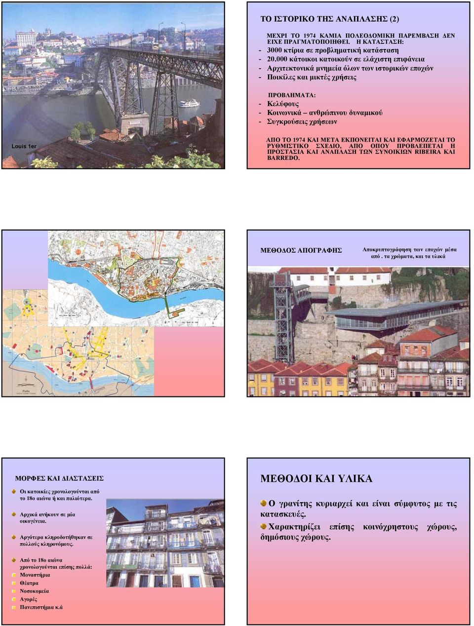 χρήσεων Louis 1er ΑΠΟ ΤΟ 1974 ΚΑΙ ΜΕΤΑ ΕΚΠΟΝΕΙΤΑΙ ΚΑΙ ΕΦΑΡΜΟΖΕΤΑΙ ΤΟ ΡΥΘΜΙΣΤΙΚΟ ΣΧΕ ΙΟ, ΑΠΟ ΟΠΟΥ ΠΡΟΒΛΕΠΕΤΑΙ Η ΠΡΟΣΤΑΣΙΑ ΚΑΙ ΑΝΑΠΛΑΣΗ ΤΩΝ ΣΥΝΟΙΚΙΩΝ RIBEIRA ΚΑΙ BARREDO.