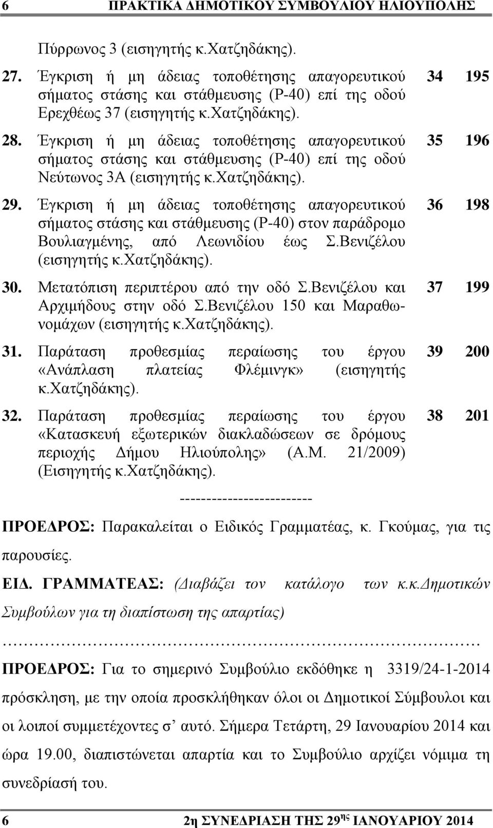 Έγκριση ή μη άδειας τοποθέτησης απαγορευτικού σήματος στάσης και στάθμευσης (Ρ-40) επί της οδού Νεύτωνος 3Α (εισηγητής κ.χατζηδάκης). 29.