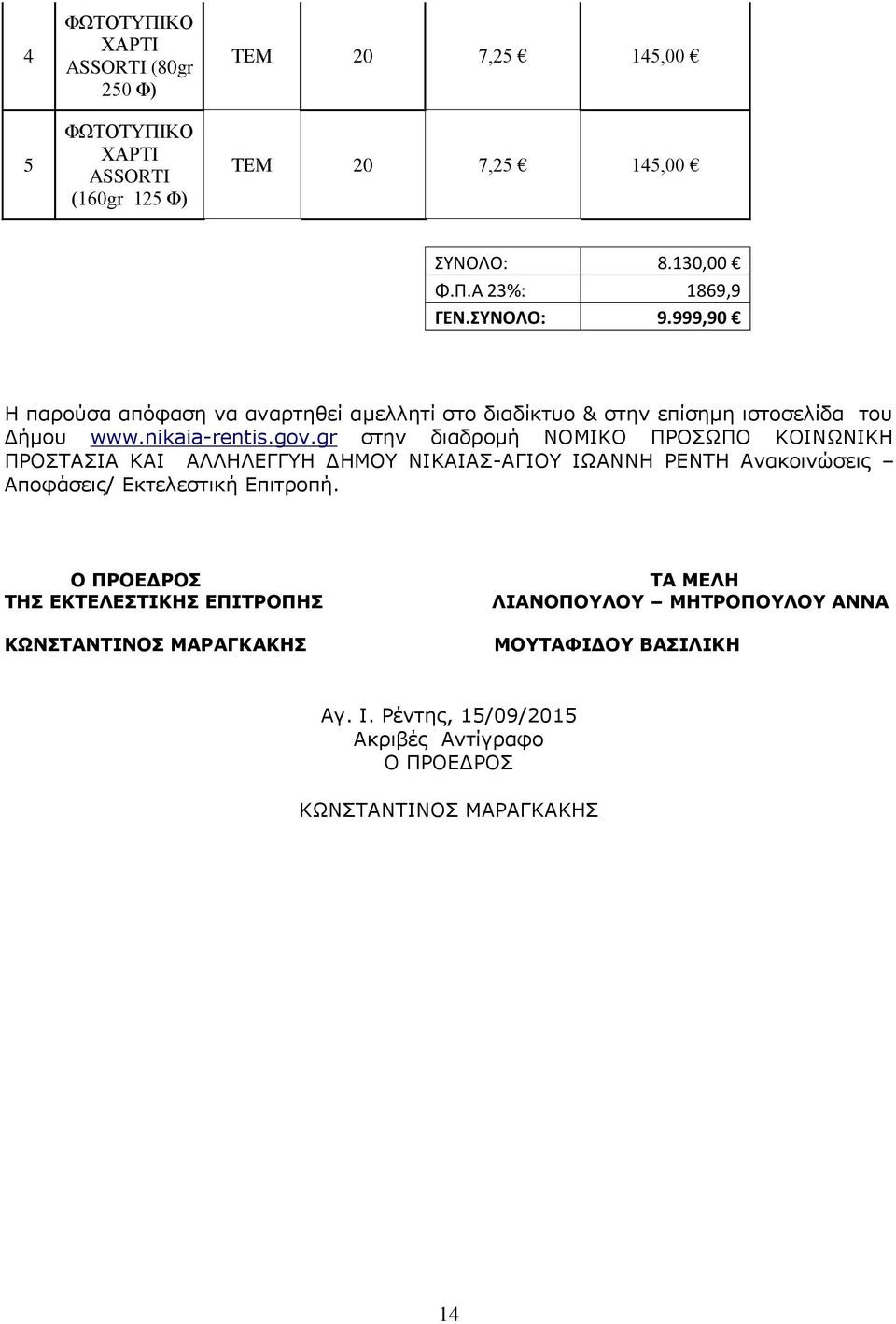 gr στην διαδρομή ΝΟΜΙΚΟ ΠΡΟΣΩΠΟ ΚΟΙΝΩΝΙΚΗ ΠΡΟΣΤΑΣΙΑ ΚΑΙ ΑΛΛΗΛΕΓΓΥΗ ΔΗΜΟΥ ΝΙΚΑΙΑΣ-ΑΓΙΟΥ ΙΩΑΝΝΗ ΡΕΝΤΗ Ανακοινώσεις Αποφάσεις/ Εκτελεστική Επιτροπή.