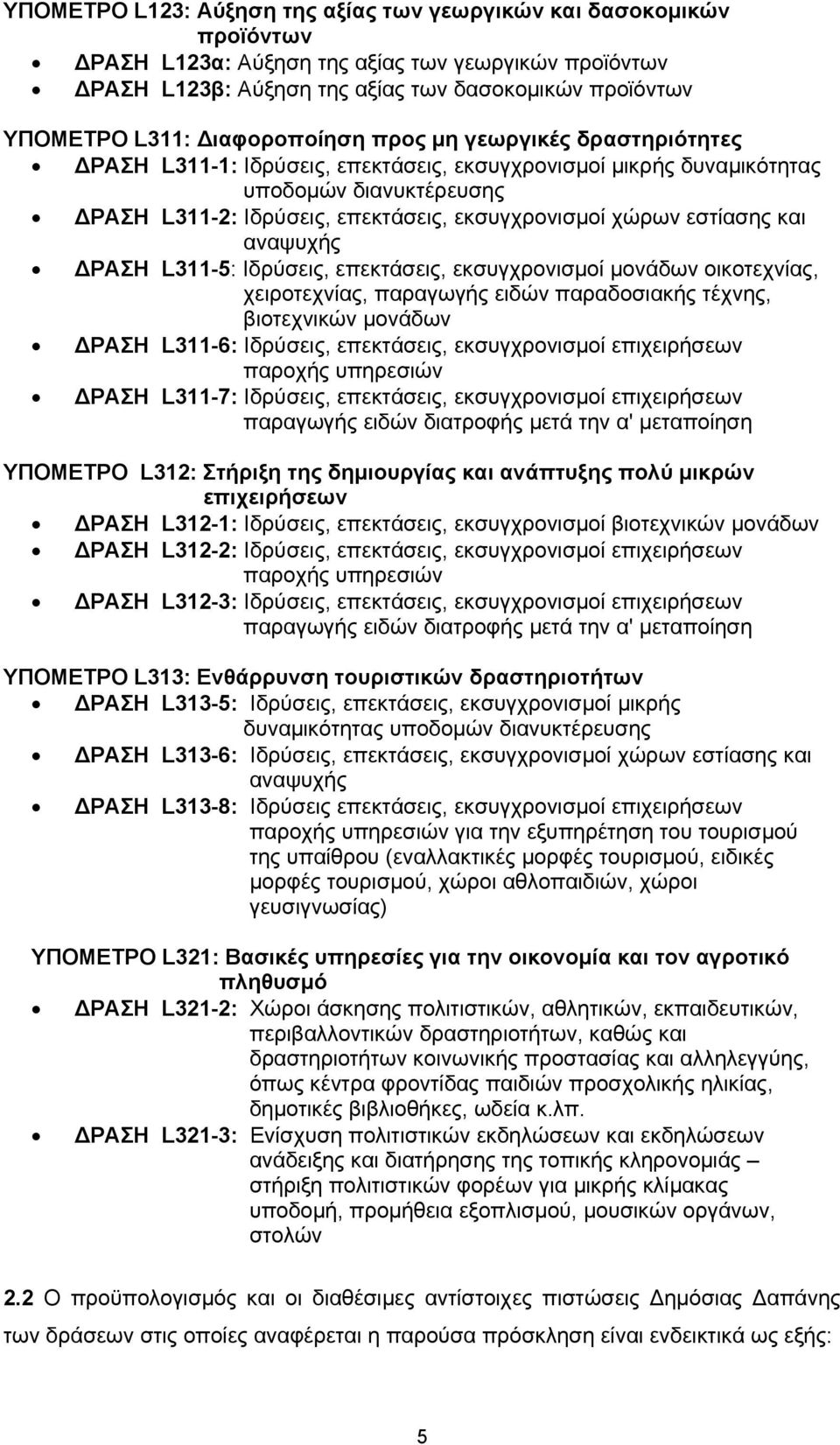 εστίασης και αναψυχής ΡΑΣΗ L311-5: Ιδρύσεις, επεκτάσεις, εκσυγχρονισμοί μονάδων οικοτεχνίας, χειροτεχνίας, παραγωγής ειδών παραδοσιακής τέχνης, βιοτεχνικών μονάδων ΡΑΣΗ L311-6: Ιδρύσεις, επεκτάσεις,