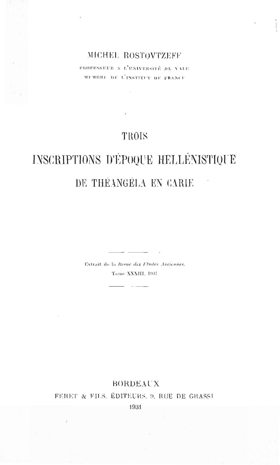 THÉANGÉLA EN CARIE Extrait de la Revue des Etudes Anciennes.