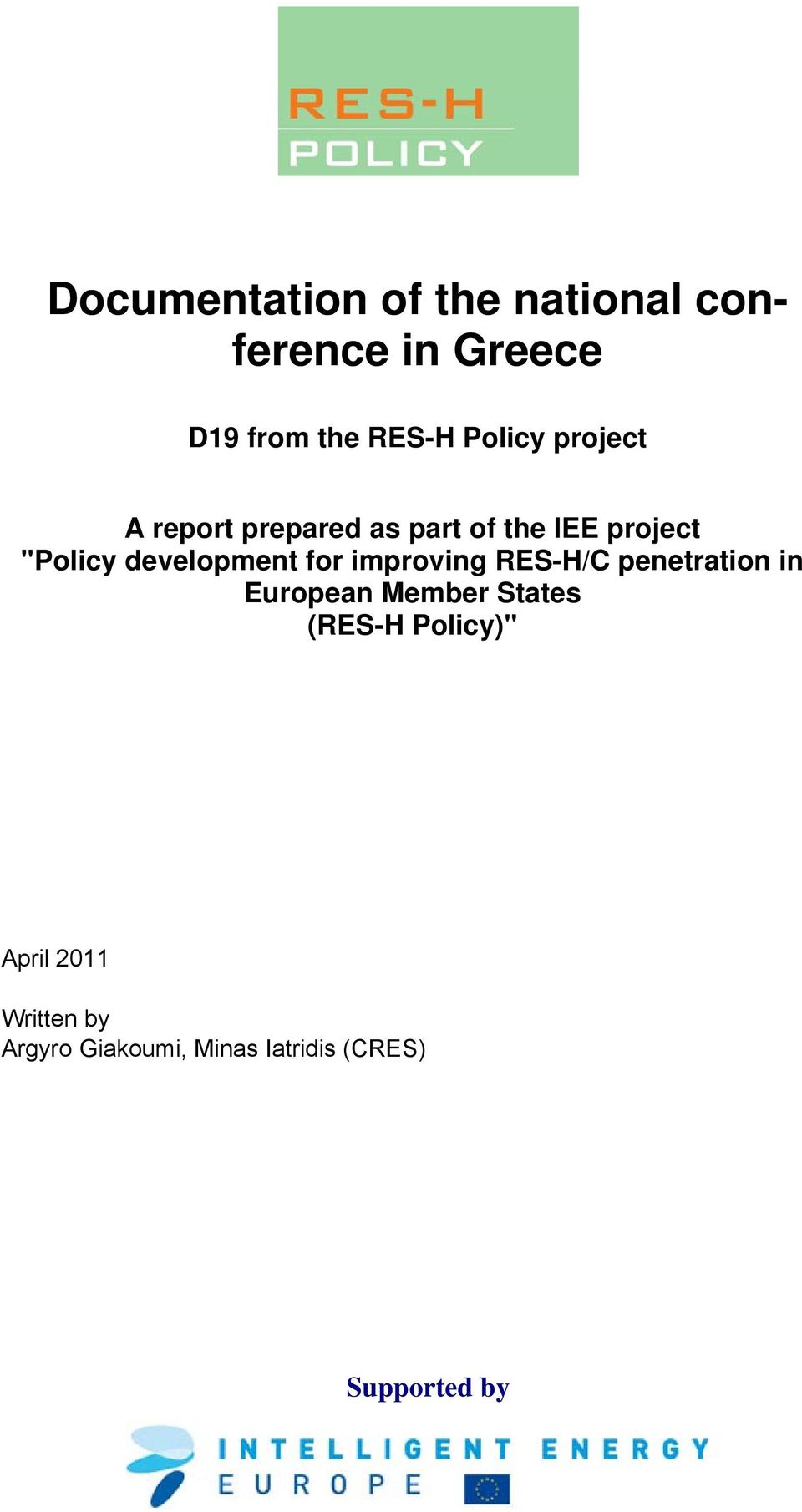 development for improving RES-H/C penetration in European Member States