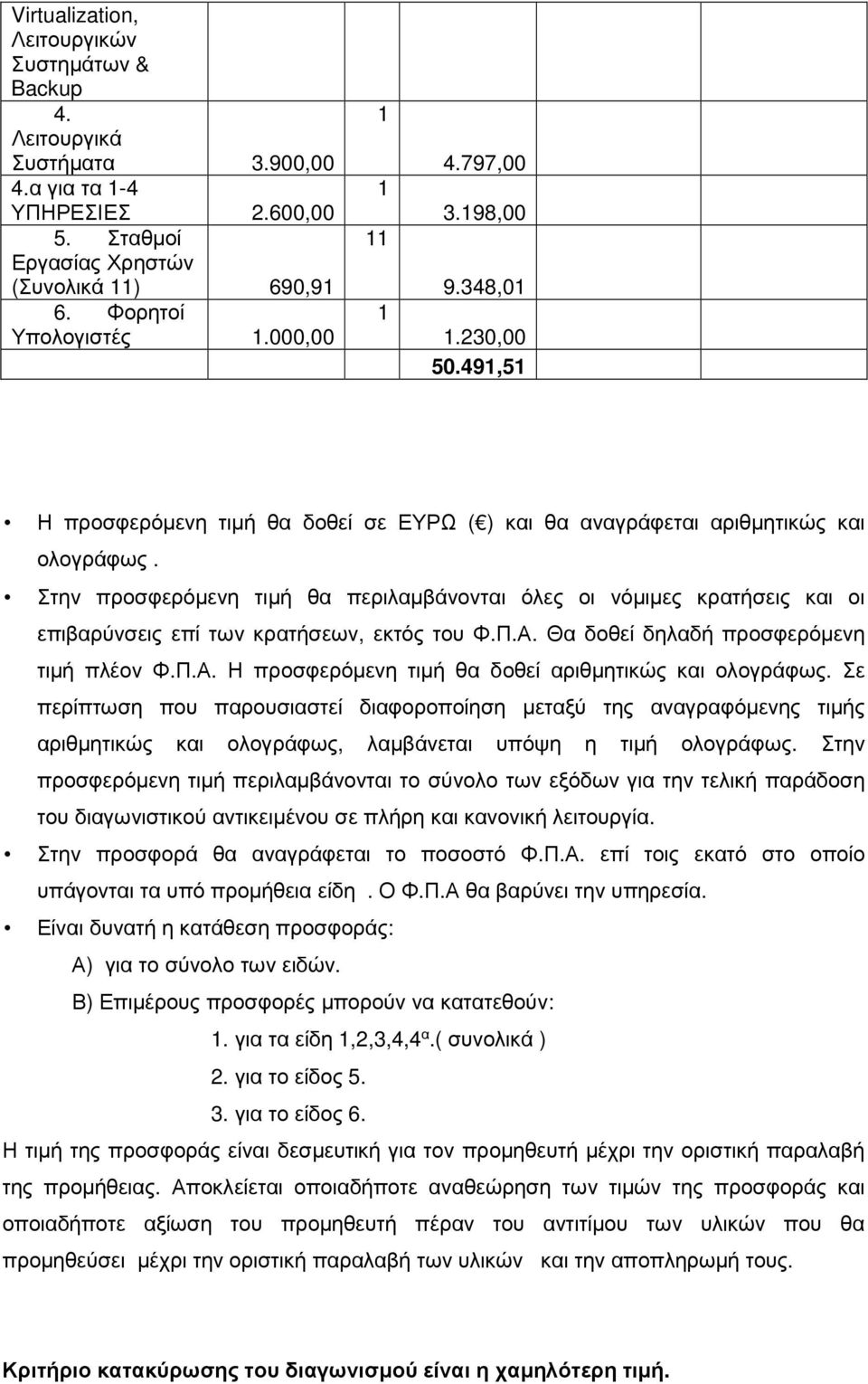 Στην προσφερόµενη τιµή θα περιλαµβάνονται όλες οι νόµιµες κρατήσεις και οι επιβαρύνσεις επί των κρατήσεων, εκτός του Φ.Π.Α. Θα δοθεί δηλαδή προσφερόµενη τιµή πλέον Φ.Π.Α. Η προσφερόµενη τιµή θα δοθεί αριθµητικώς και ολογράφως.