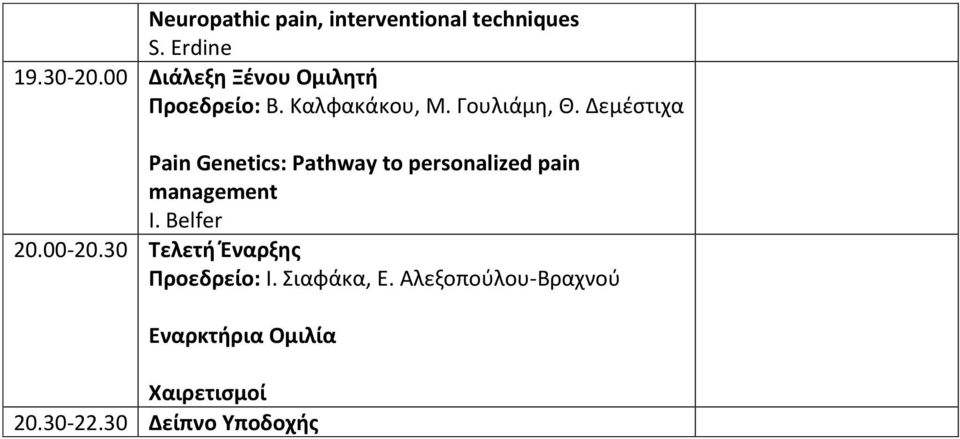 Δεμέστιχα Pain Genetics: Pathway to personalized pain management I. Belfer 20.00-20.