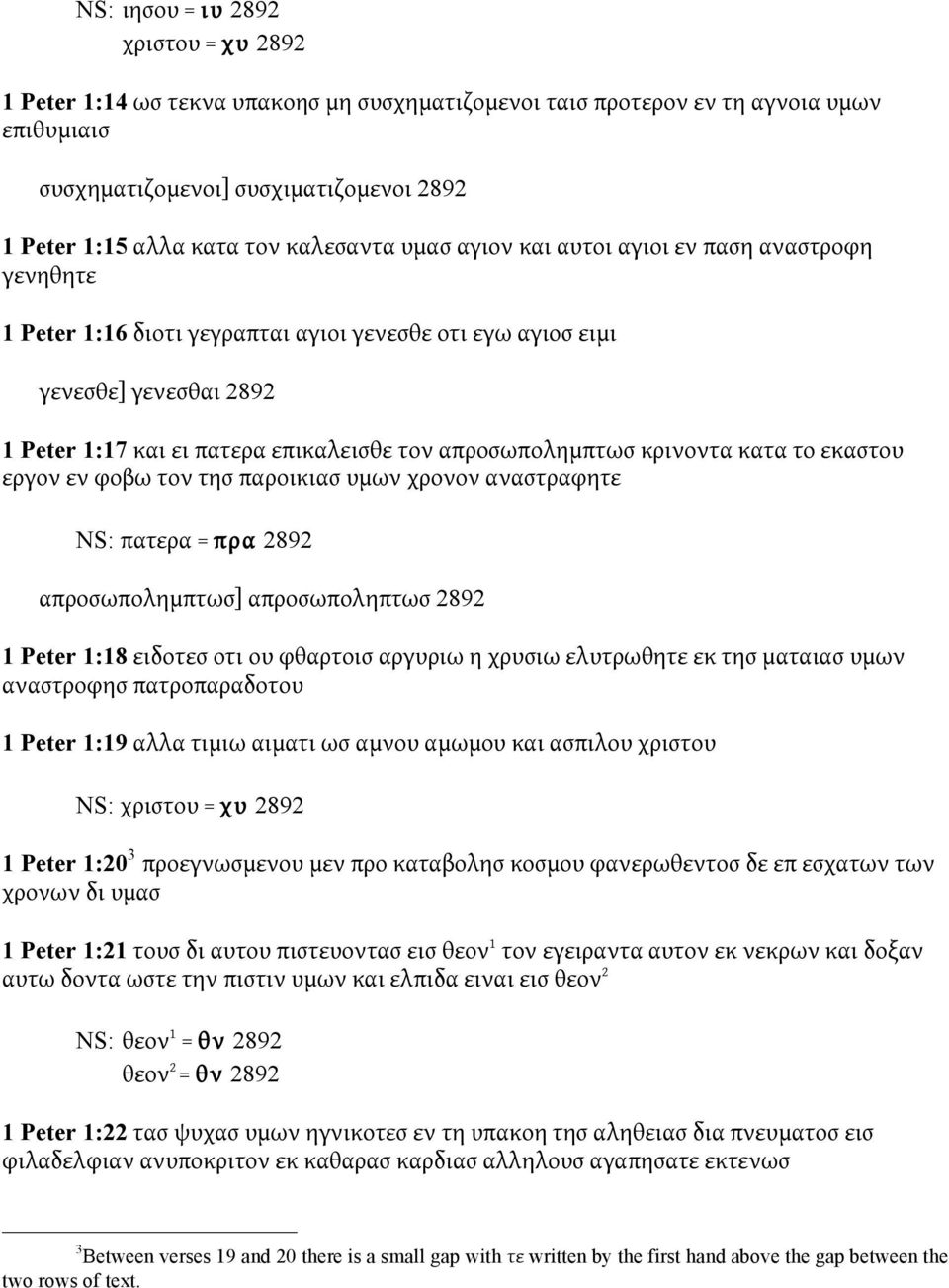 απροσωπολημπτωσ κρινοντα κατα το εκαστου εργον εν φοβω τον τησ παροικιασ υμων χρονον αναστραφητε NS: πατερα = πρα 2892 απροσωπολημπτωσ] απροσωποληπτωσ 2892 1 Peter 1:18 ειδοτεσ οτι ου φθαρτοισ