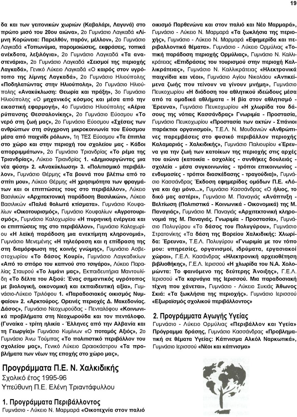 Γυµνάσιο Ηλιούπολης «Ποδηλατώντας στην Ηλιούπολη», 2ο Γυµνάσιο Ηλιούπολης «Ανακύκλωση: Θεωρία και πράξη», 3ο Γυµνάσιο Ηλιούπολης «Ο µηχανικός κόσµος και µέσα από την εικαστική εφαρµογή», 4ο Γυµνάσιο