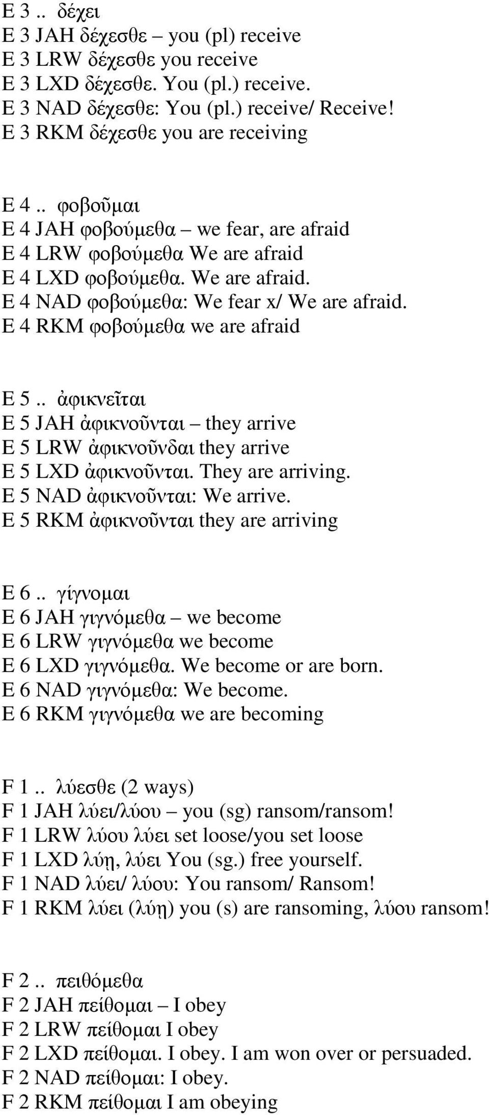 . ἀφικνεῖται E 5 JAH ἀφικνοῦνται they arrive E 5 LRW ἀφικνοῦνδαι they arrive E 5 LXD ἀφικνοῦνται. They are arriving. E 5 NAD ἀφικνοῦνται: We arrive. E 5 RKM ἀφικνοῦνται they are arriving E 6.