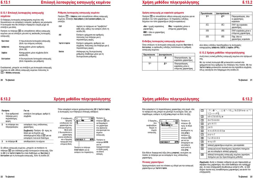 το πλήκτρο # σε οποιαδήποτε οθόνη εισαγωγής κειµένου για να επιλέξετε µία από τις ακόλουθες λειτουργίες εισαγωγής: Πρωτεύων Αριθµητική Σύµβολο ευτερεύων Η πρωτεύουσα λειτουργία εισαγωγής (δείτε την