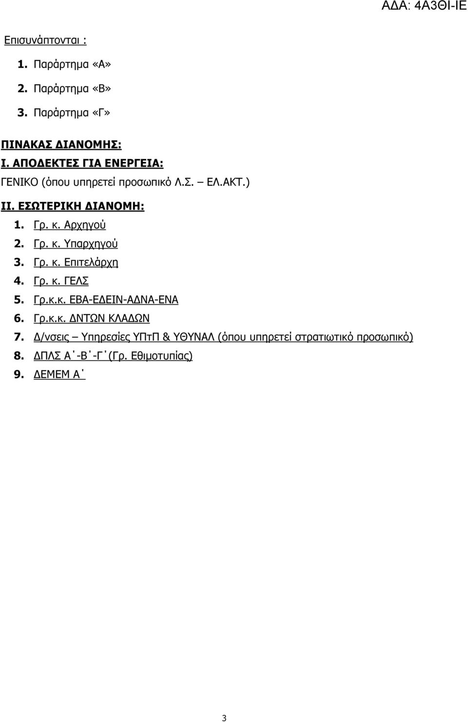 Αρχηγού 2. Γρ. κ. Υπαρχηγού 3. Γρ. κ. Επιτελάρχη 4. Γρ. κ. ΓΕΛΣ 5. Γρ.κ.κ. ΕΒΑ-Ε ΕΙΝ-Α ΝΑ-ΕΝΑ 6. Γρ.κ.κ. ΝΤΩΝ ΚΛΑ ΩΝ 7.