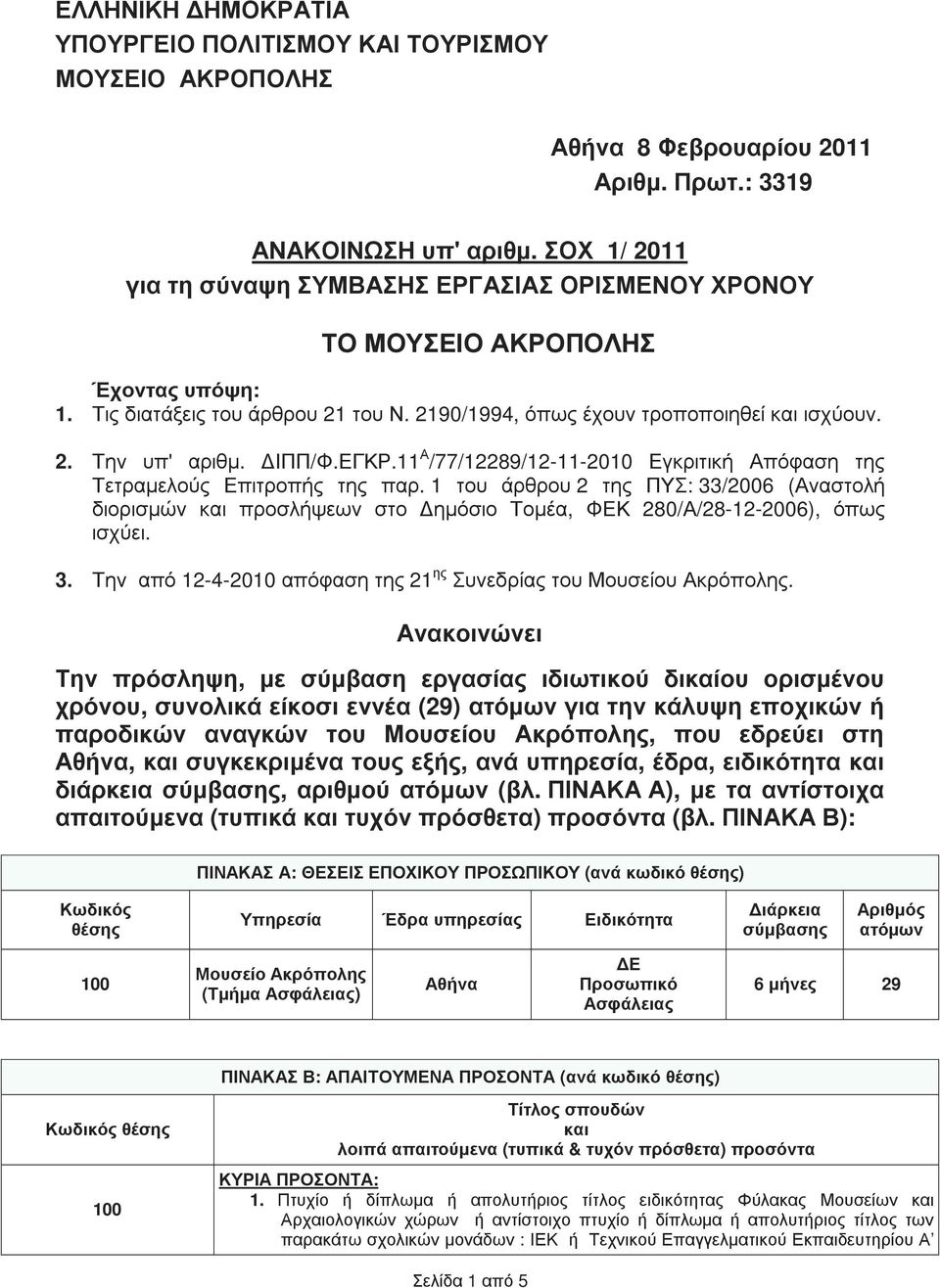 ΙΠΠ/Φ.ΕΓΚΡ.11 Α /77/12289/12-11-2010 Εγκριτική Απόφαση της Τετραµελούς Επιτροπής της παρ.