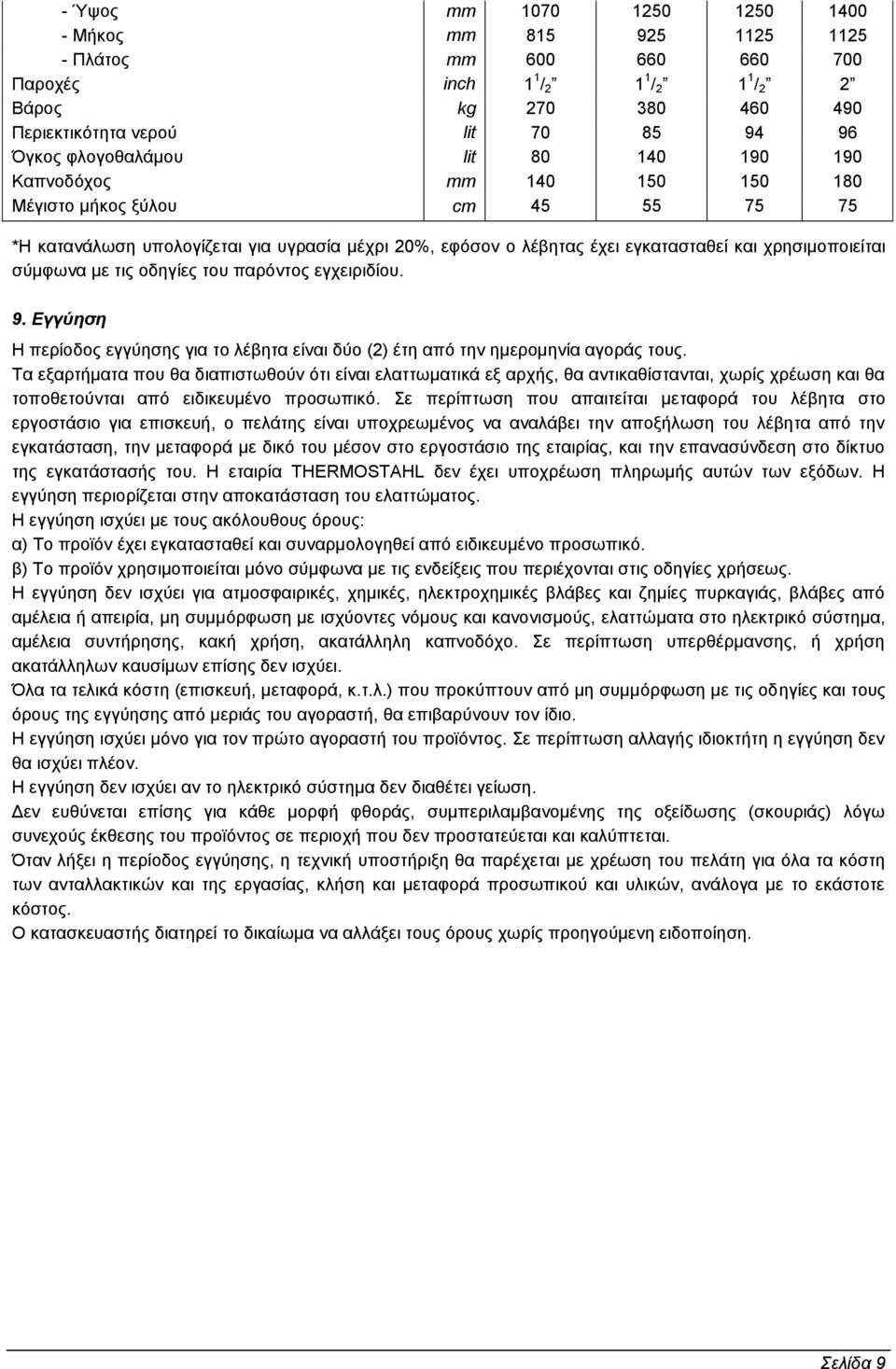 ρξεζηκνπνηείηαη ζύκθσλα κε ηηο νδεγίεο ηνπ παξόληνο εγρεηξηδίνπ. 9. Δγγύηζη Η πεξίνδνο εγγύεζεο γηα ην ιέβεηα είλαη δύν (2) έηε από ηελ εκεξνκελία αγνξάο ηνπο.